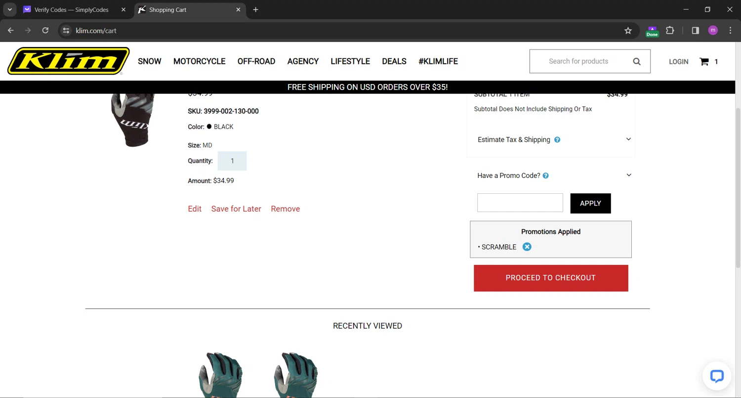 KLIM checkout page showing KLIM promo code box | Screenshot taken by SimplyCodes community member on Nov 21, 2023