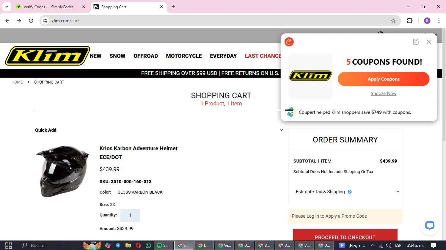 KLIM promo code screenshot showing code 3mimab25 applied at KLIM checkout page. Uploaded by SimplyCodes community member sophie1414 on Apr 19, 2025