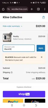 Black30 coupon verification screenshot