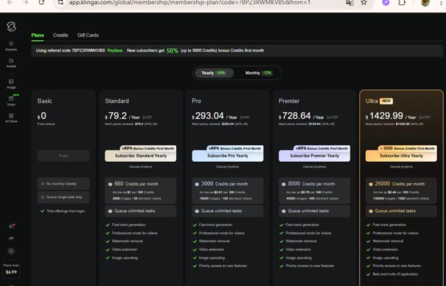 Kling AI checkout page showing Kling AI promo code box | Screenshot taken by SimplyCodes community member on Sep 23, 2025