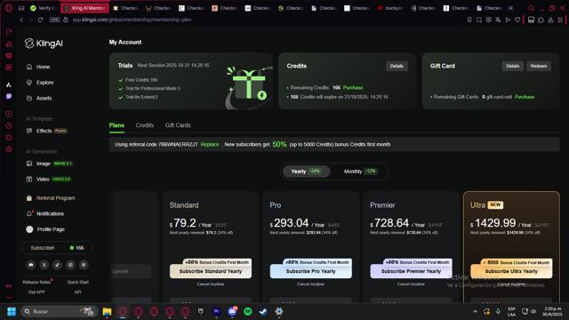 Kling AI checkout page showing Kling AI promo code box | Screenshot taken by SimplyCodes community member on Sep 30, 2025