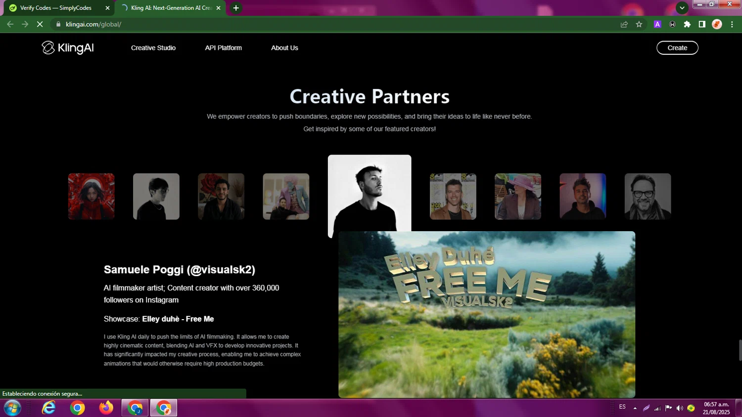 Kling AI promo code screenshot showing code 7BG2K8YK8HWW applied at Kling AI checkout page. Uploaded by SimplyCodes community member LegendaryBoss7060 on Aug 21, 2025