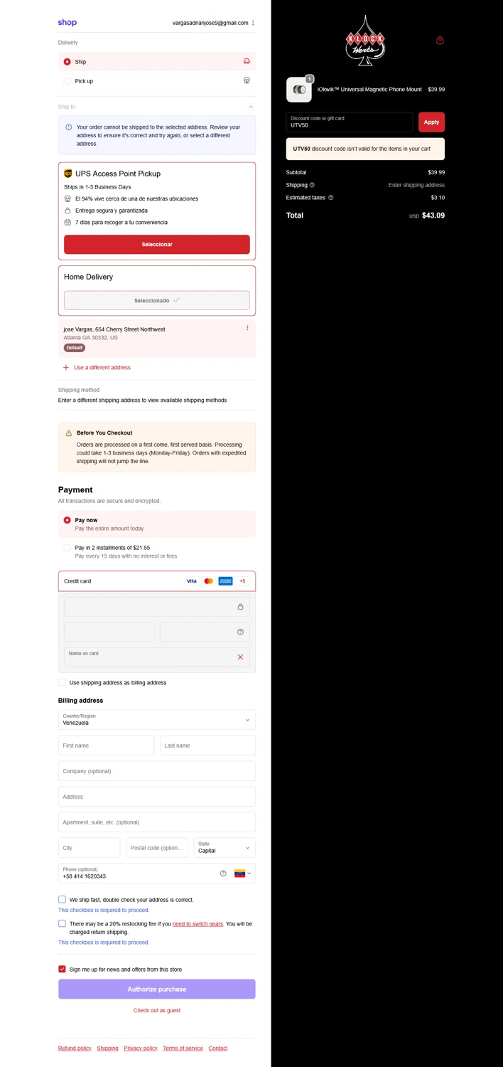 Klock Werks discount code screenshot showing code UTV50 applied at Klock Werks checkout page. Uploaded by SimplyCodes community member WladimirV on Sep 21, 2025