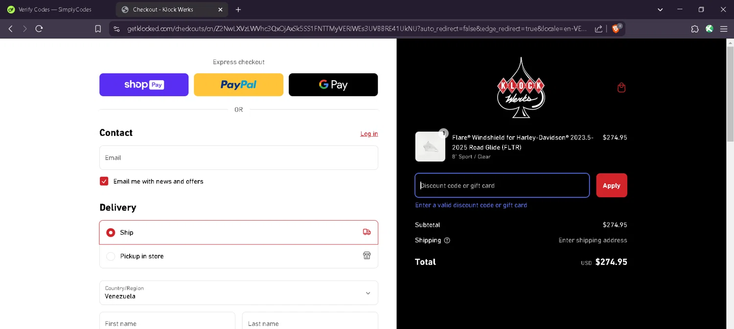 Klock Werks discount code screenshot showing code WELCOMEBACK applied at Klock Werks checkout page. Uploaded by SimplyCodes community member Estefani4 on Mar 7, 2025