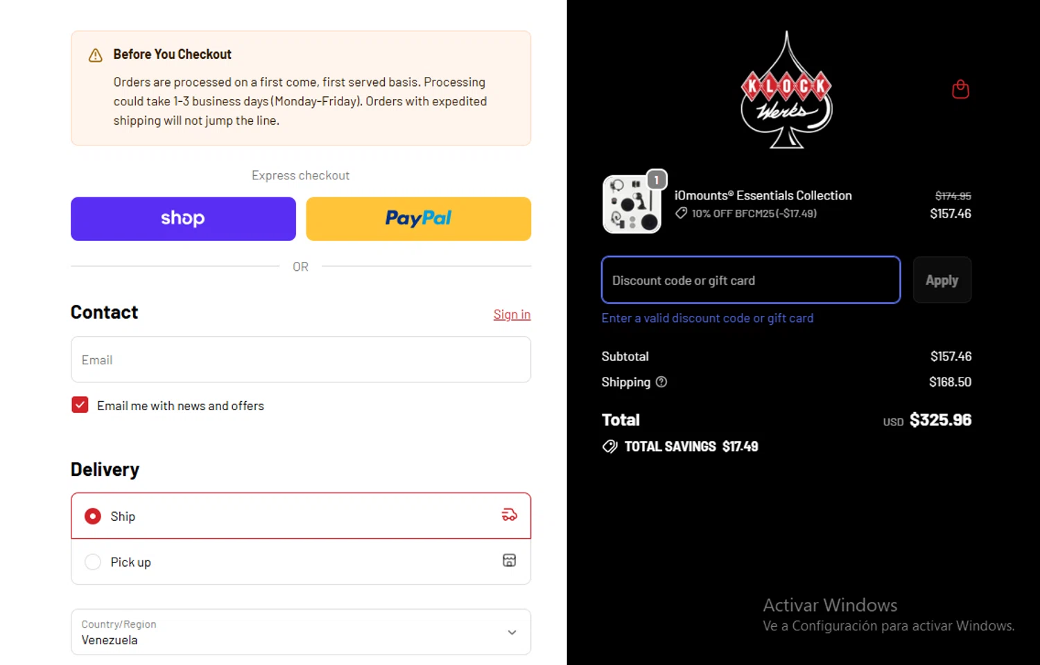 Klock Werks discount code screenshot showing code 10%OFF applied at Klock Werks checkout page. Uploaded by SimplyCodes community member Lestara_23 on Dec 1, 2025