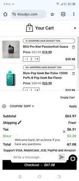 KLOUDYX coupon verification screenshot