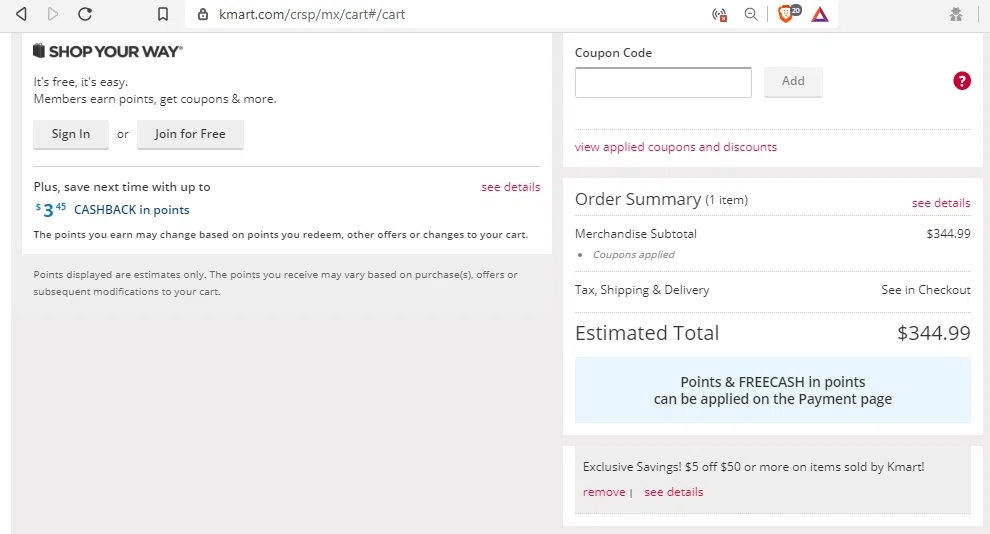 where to use Kmart promo code box
