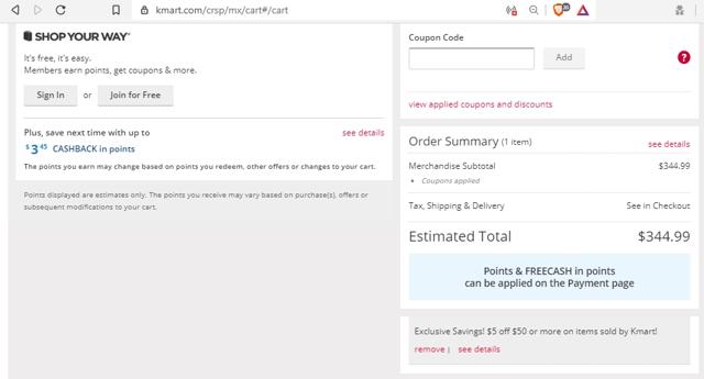 Kmart checkout page showing Kmart promo code box | Screenshot taken by SimplyCodes community member on Mar 17, 2021