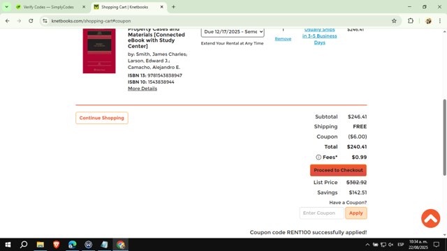 Knetbooks checkout page showing Knetbooks promo code box | Screenshot taken by SimplyCodes community member on Aug 22, 2025
