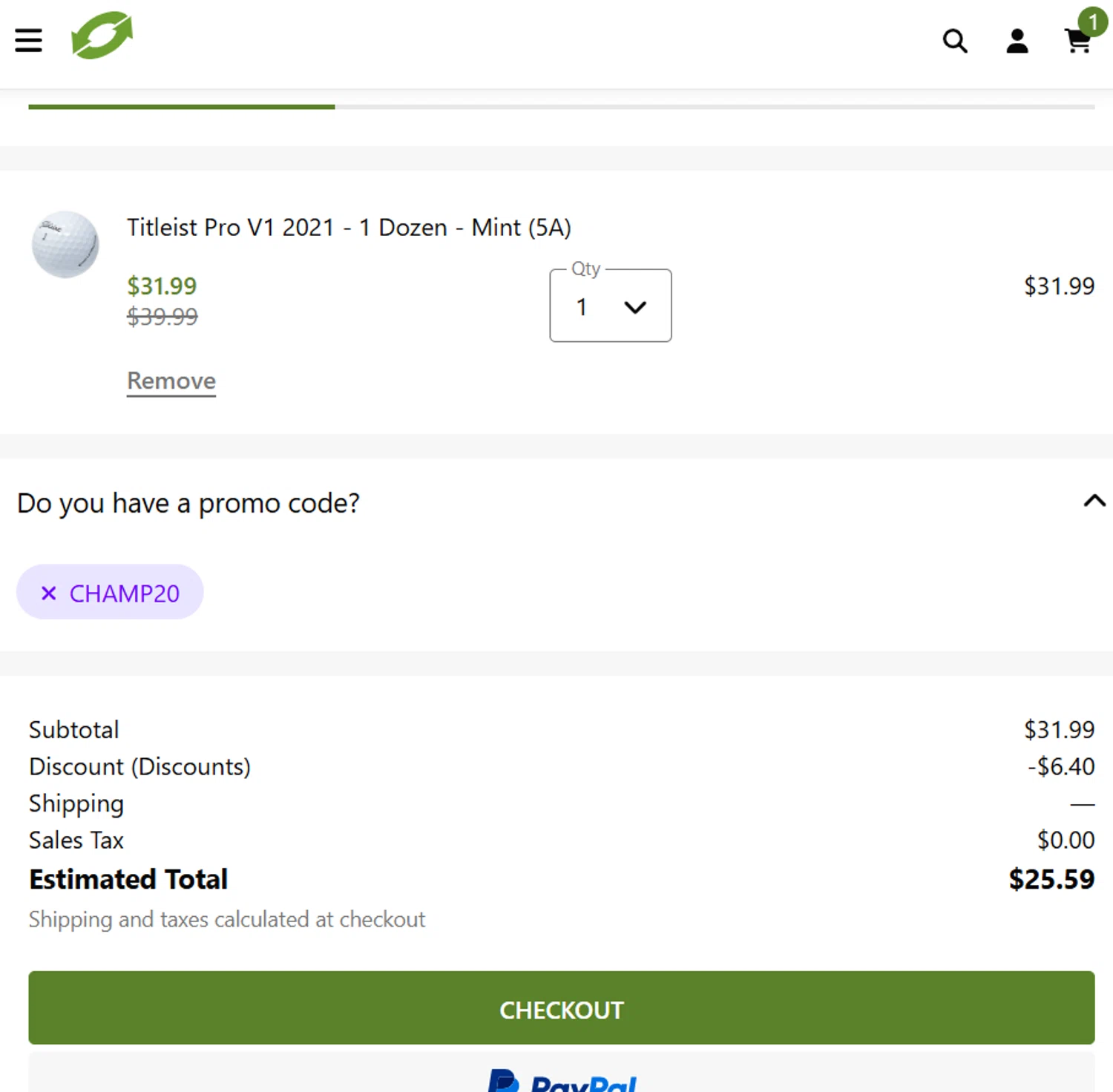 LostGolfBalls.com promo code screenshot showing code CHAMP20 applied at LostGolfBalls.com checkout page. Uploaded by SimplyCodes community member dragonjeffer_93a9 on Jul 31, 2025