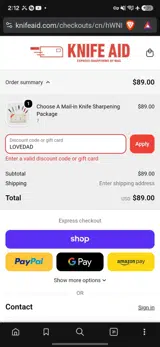 Knife Aid coupon verification screenshot