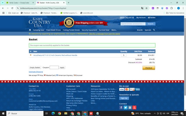 Knife Country USA checkout page showing Knife Country USA promo code box | Screenshot taken by SimplyCodes community member on Jun 24, 2025