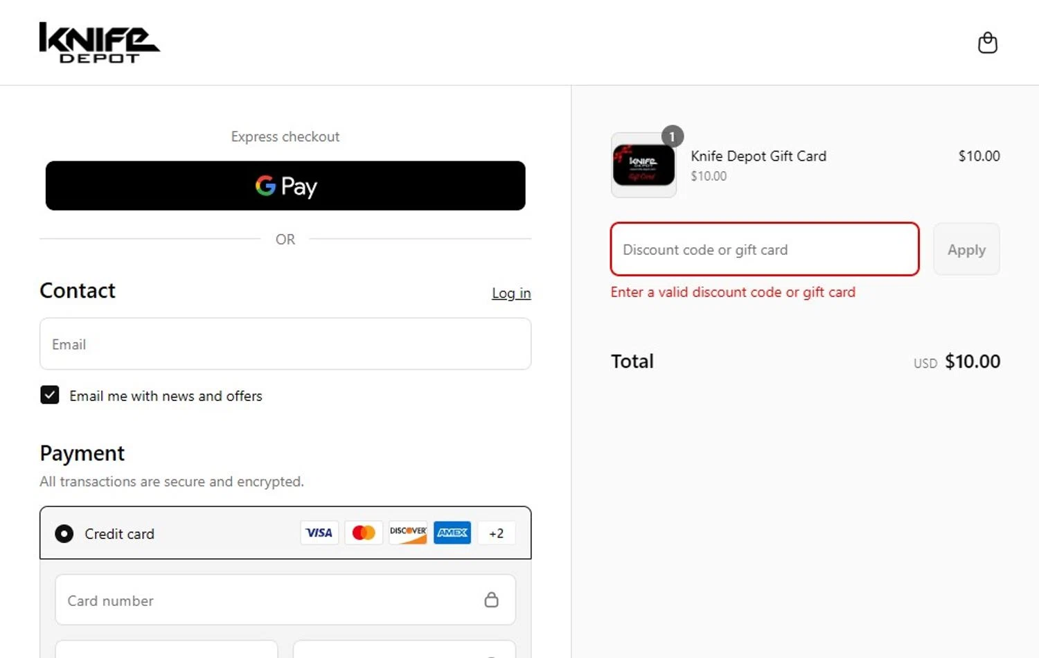 Knife Depot discount code screenshot showing code FREE-SHARPENER applied at Knife Depot checkout page. Uploaded by SimplyCodes community member mikhaildelmoral on Aug 9, 2025