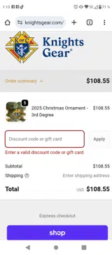 Knights Gear coupon verification screenshot