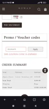 Knitrowan coupon verification screenshot