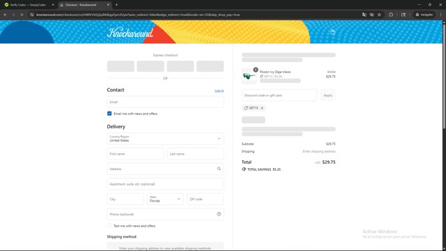 Knockaround checkout page showing Knockaround discount code box | Screenshot taken by SimplyCodes community member on Aug 12, 2025