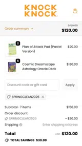 SPRINGCLEAN2026 coupon verification screenshot