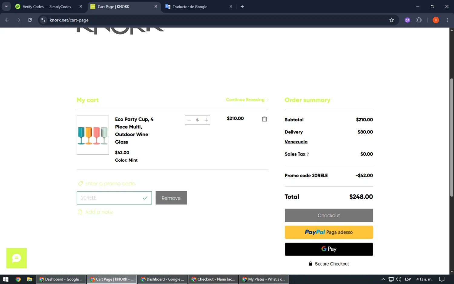 Knork Flatware promo code screenshot showing code 20RELE applied at Knork Flatware checkout page. Uploaded by SimplyCodes community member RoyalHawk6408 on Jun 21, 2025