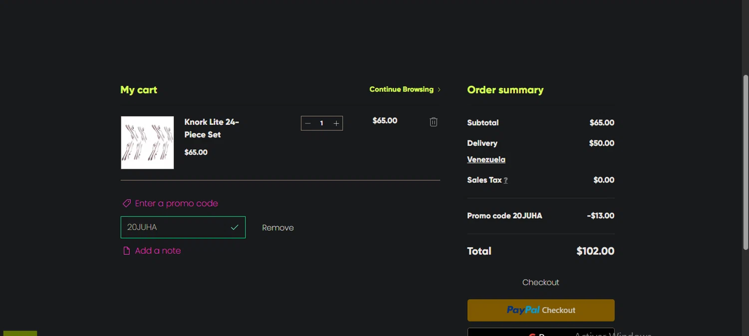 Knork Flatware promo code screenshot showing code simplyknork45 applied at Knork Flatware checkout page. Uploaded by SimplyCodes community member Pollofrito on Jun 28, 2025