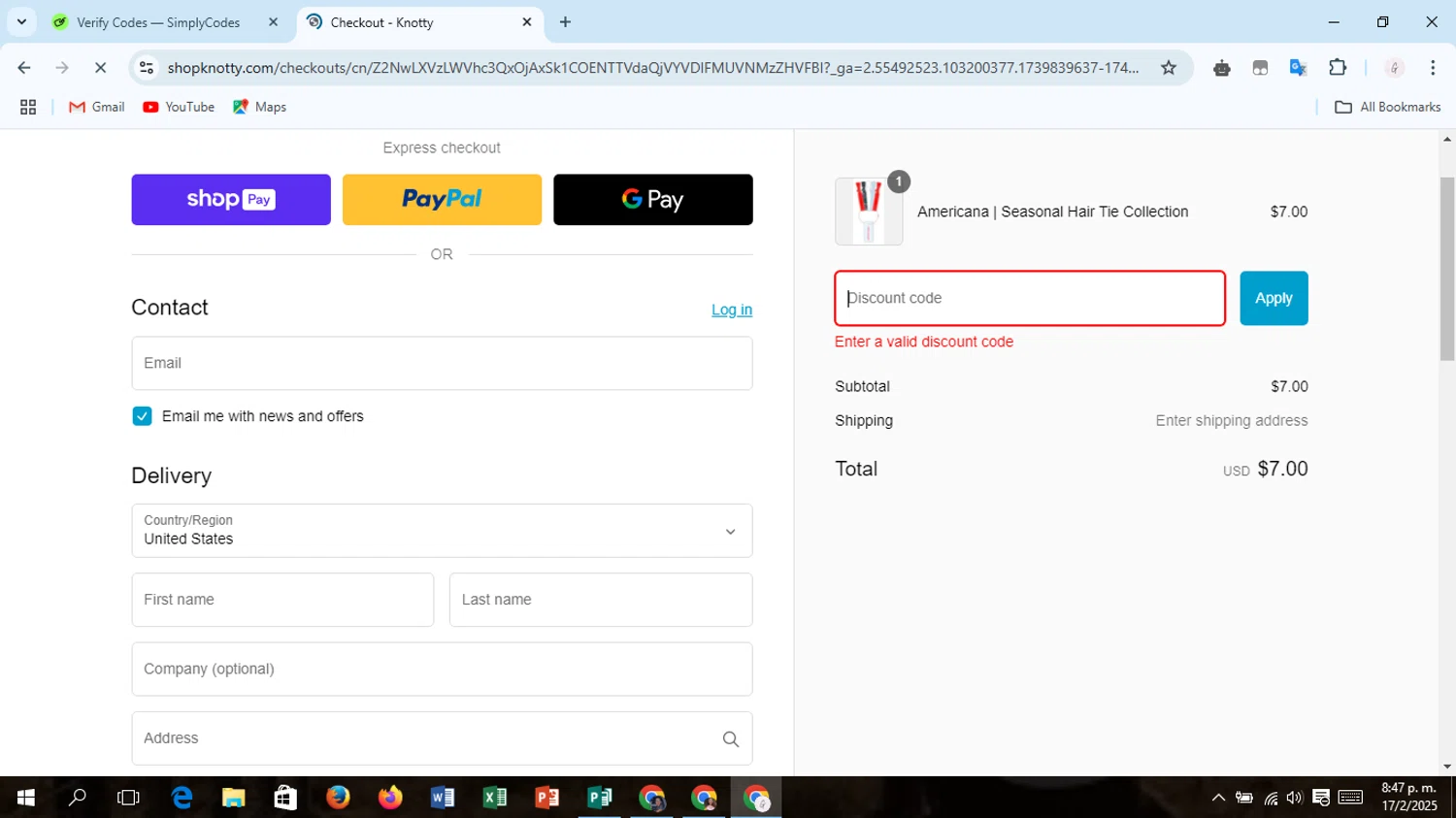 Knotty discount code screenshot showing code LOVE30 applied at Knotty checkout page. Uploaded by SimplyCodes community member ThriftyScout4426 on Feb 18, 2025