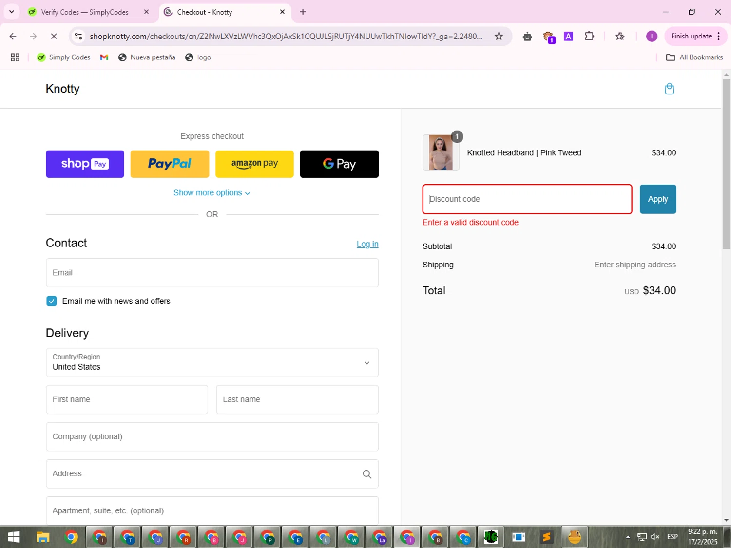 Knotty discount code screenshot showing code LOVE30 applied at Knotty checkout page. Uploaded by SimplyCodes community member FrugalMaven5544 on Feb 18, 2025
