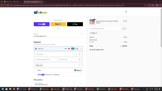 Knowledge Box Central checkout page showing Knowledge Box Central coupon code box | Screenshot taken by SimplyCodes community member on Feb 1, 2025