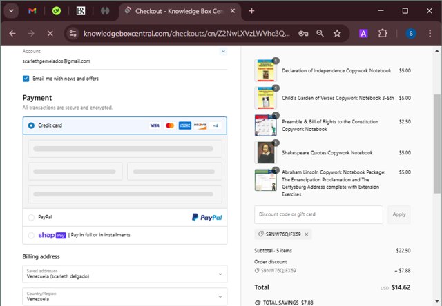 Knowledge Box Central checkout page showing Knowledge Box Central coupon code box | Screenshot taken by SimplyCodes community member on Feb 1, 2025