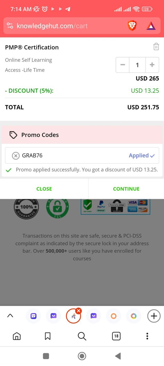 KnowledgeHut checkout page showing KnowledgeHut coupon code box | Screenshot taken by SimplyCodes community member on Nov 11, 2023