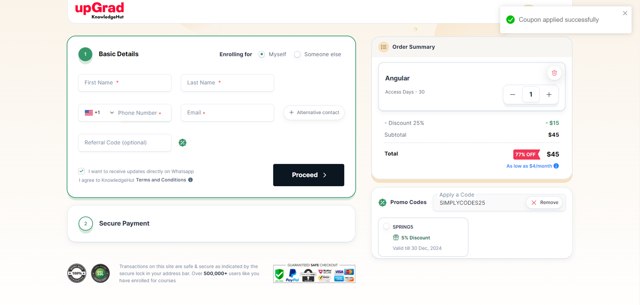 KnowledgeHut checkout page showing KnowledgeHut coupon code box | Screenshot taken by SimplyCodes community member on May 29, 2024