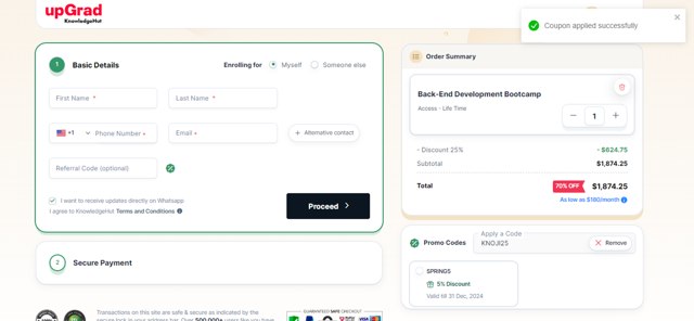 KnowledgeHut checkout page showing KnowledgeHut coupon code box | Screenshot taken by SimplyCodes community member on May 29, 2024