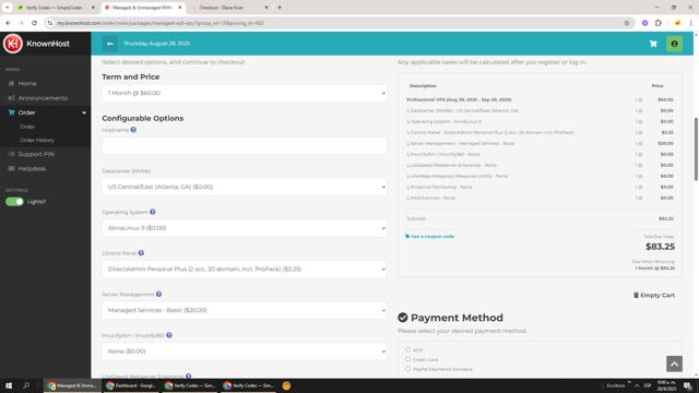 KnownHost checkout page showing KnownHost coupon code box | Screenshot taken by SimplyCodes community member on Aug 28, 2025