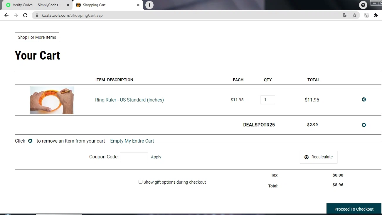 Koala Tools checkout page showing Koala Tools promo code box | Screenshot taken by SimplyCodes community member on Mar 20, 2021