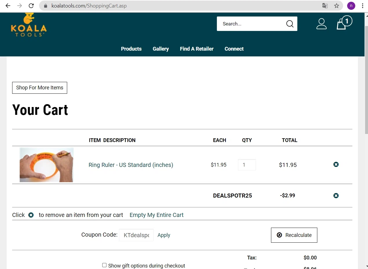 Koala Tools checkout page showing Koala Tools promo code box | Screenshot taken by SimplyCodes community member on Jun 23, 2021