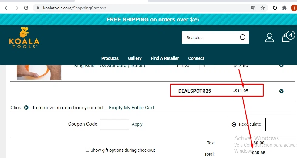 Koala Tools checkout page showing Koala Tools promo code box | Screenshot taken by SimplyCodes community member on Jan 20, 2021
