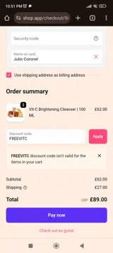 FREEVITC coupon verification screenshot