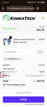 THANKYOU15 coupon verification screenshot