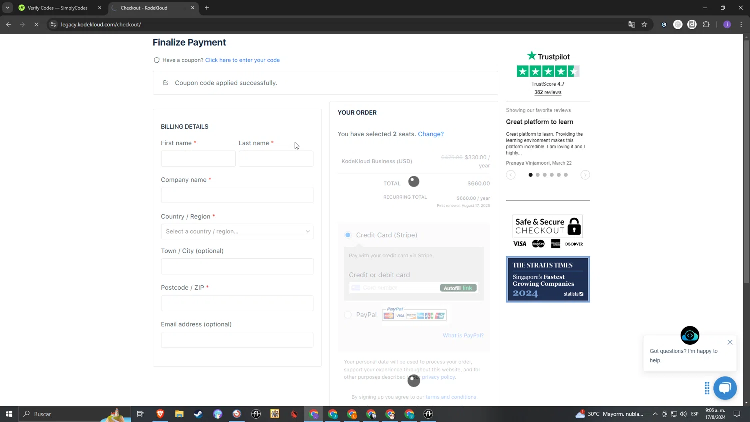 how to use KodeKloud coupons