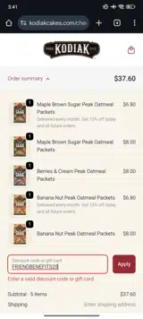 FRIENDBENEFITS25 coupon verification screenshot