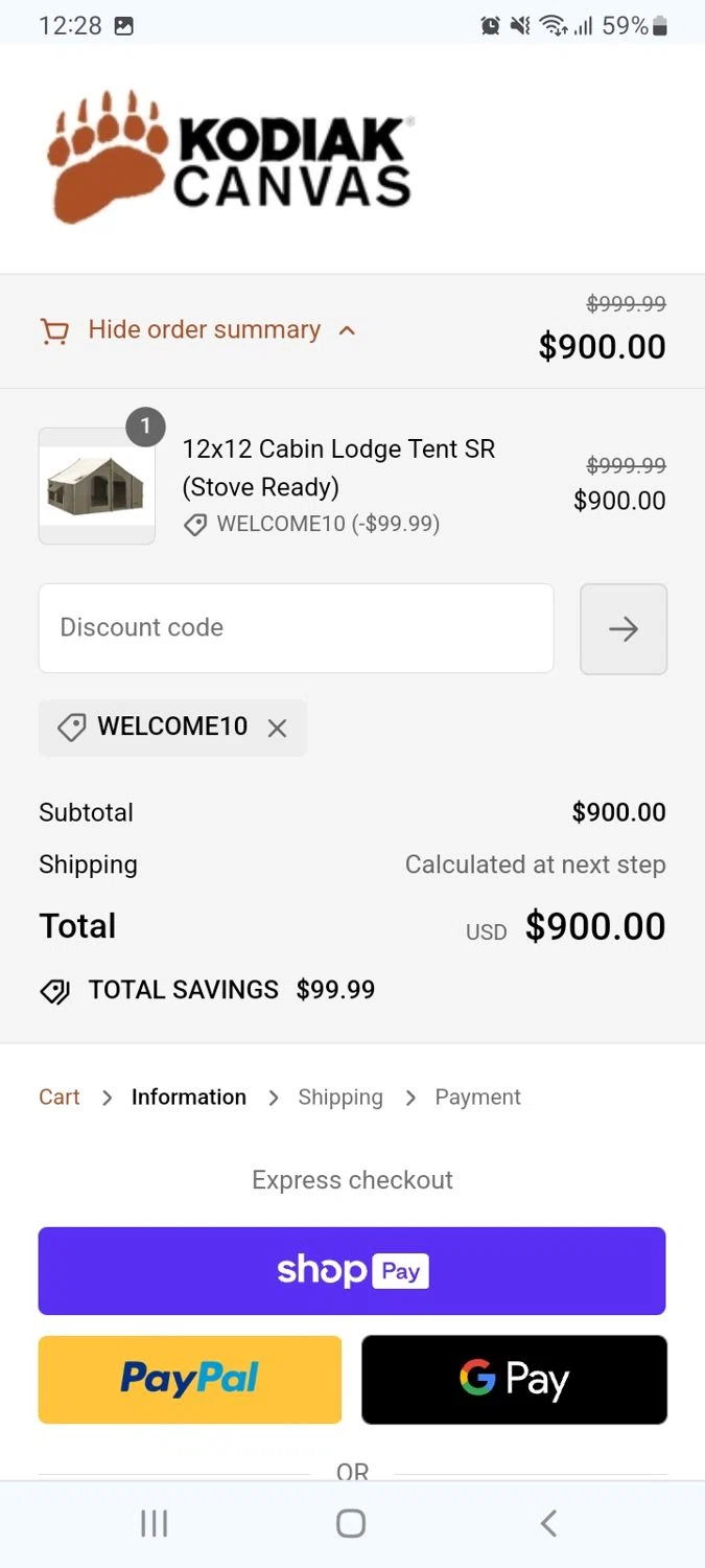 where to use Kodiak Canvas Military promo code box