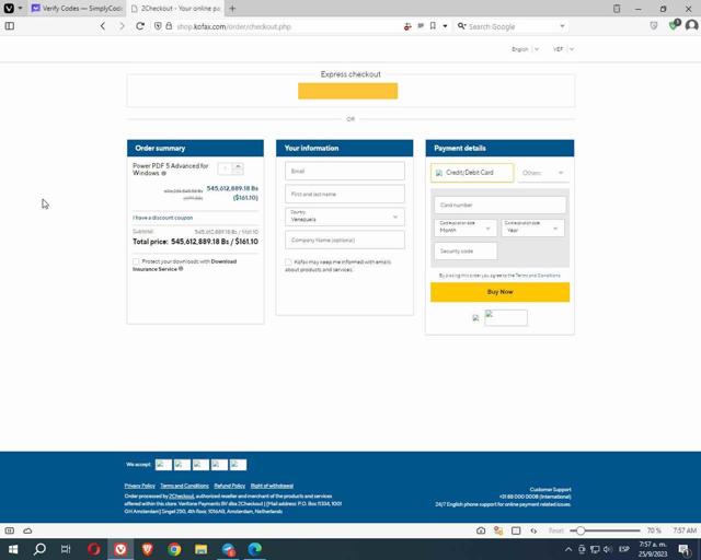 Tungsten Automation checkout page showing Tungsten Automation promo code box | Screenshot taken by SimplyCodes community member on Sep 25, 2023