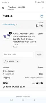 KOHEEL02 coupon verification screenshot