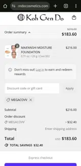MEGACOVV coupon verification screenshot