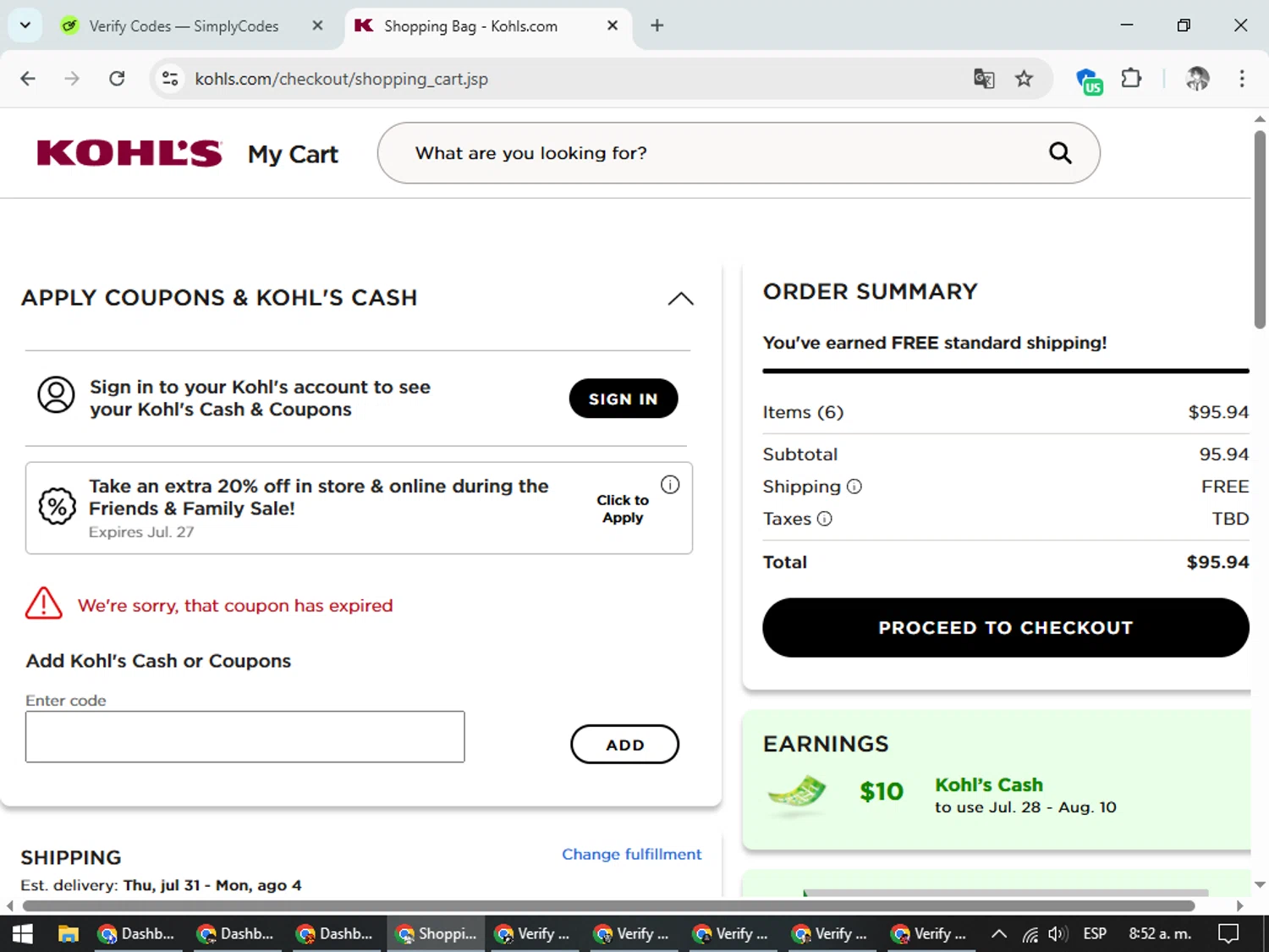 Kohl's coupon code screenshot showing code Home15 applied at Kohl's checkout page. Uploaded by SimplyCodes community member CleverLegend6607 on Jul 27, 2025