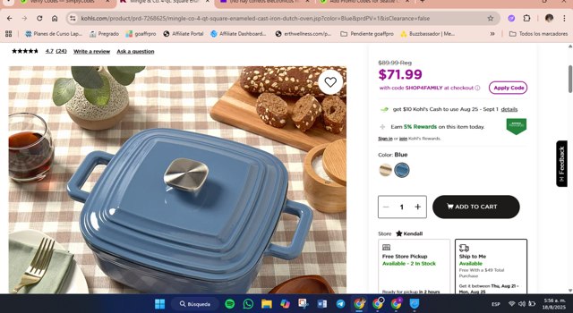 Kohl's checkout page showing Kohl's coupon code box | Screenshot taken by SimplyCodes community member on Aug 18, 2025
