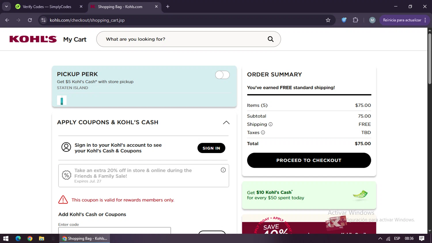 Kohl's coupon code screenshot showing code 4XHAIR applied at Kohl's checkout page. Uploaded by SimplyCodes community member maraxo on Jul 27, 2025