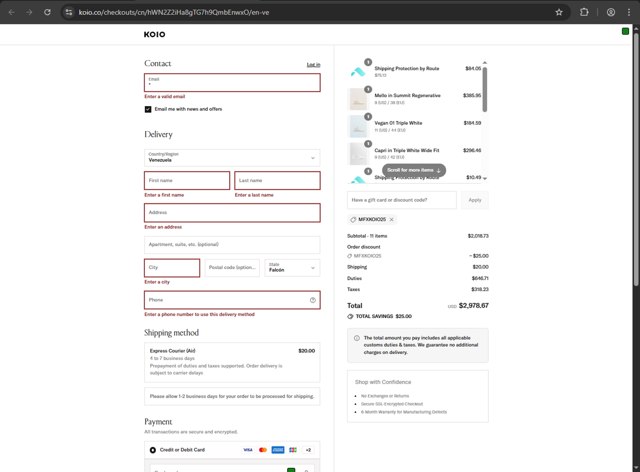 Koio checkout page showing Koio discount code box | Screenshot taken by SimplyCodes community member on Sep 3, 2025