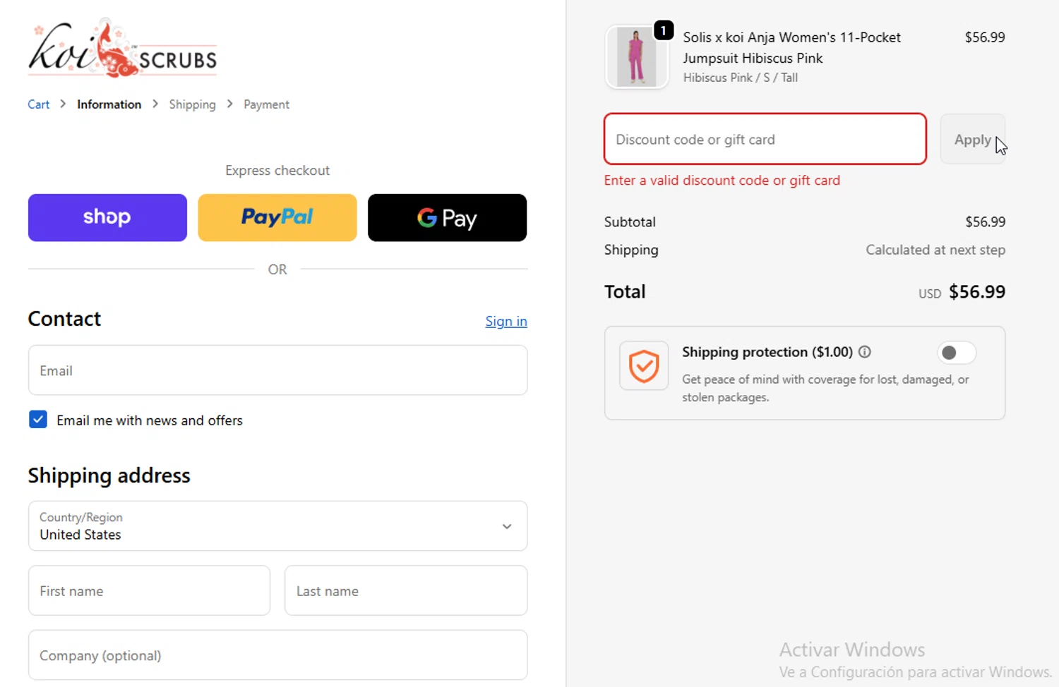 Koi Scrubs coupon code screenshot showing code sale2020 applied at Koi Scrubs checkout page. Uploaded by SimplyCodes community member WonderW on Feb 15, 2026