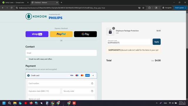 Kokoon checkout page showing Kokoon discount code box | Screenshot taken by SimplyCodes community member on Jun 21, 2025