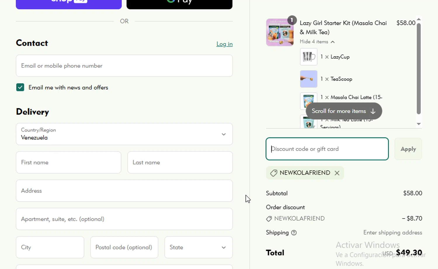 Kola Goodies promo code screenshot showing code NEWKOLAFRIEND applied at Kola Goodies checkout page. Uploaded by SimplyCodes community member BudgetGuardian5712 on Apr 3, 2025