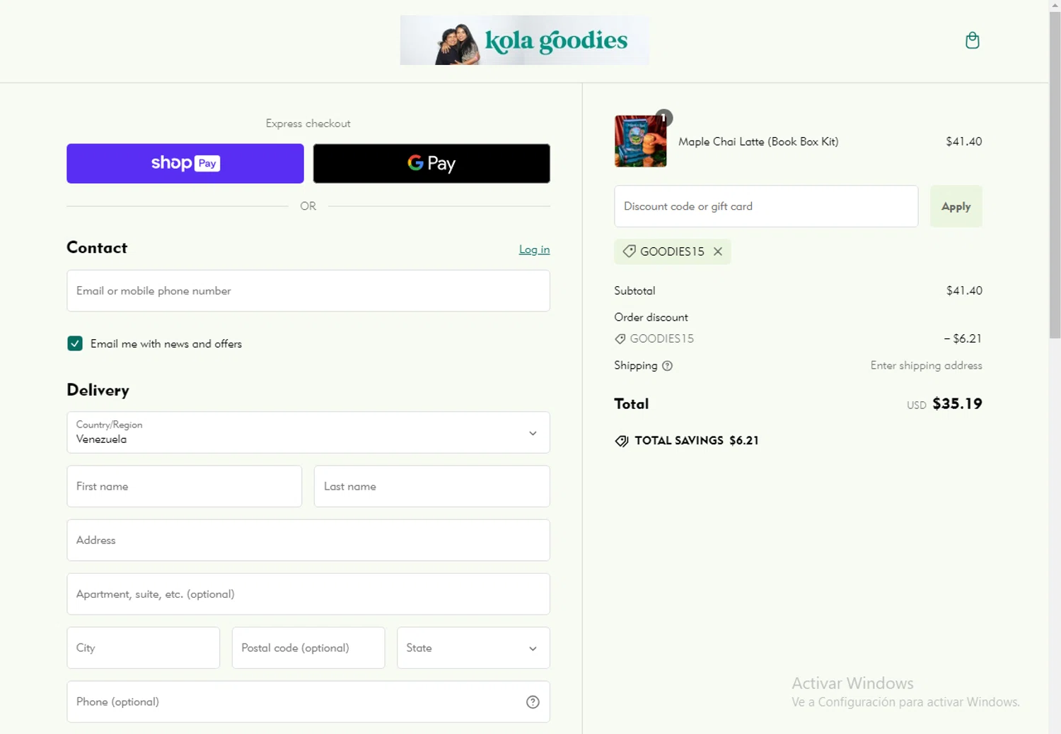 Kola Goodies promo code screenshot showing code GOODIES15 applied at Kola Goodies checkout page. Uploaded by SimplyCodes community member RoyalVirtuoso4479 on Jan 1, 2025
